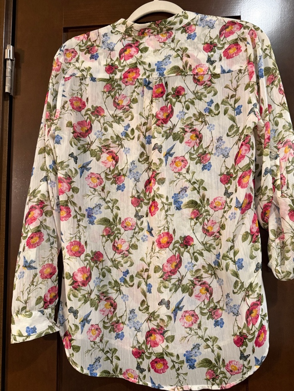 Kut from the Kloth White Floral Button-Down Shirt with Pink & Blue Blooms - Picture 4 of 6